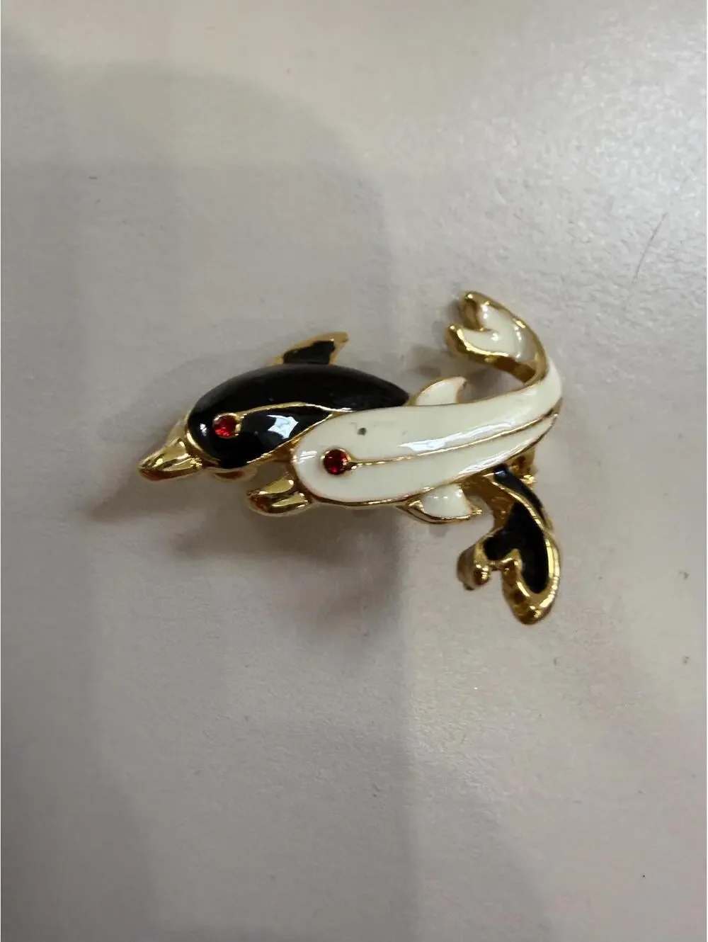 Vintage Dolphin Entwined Enamel Brooch Pin